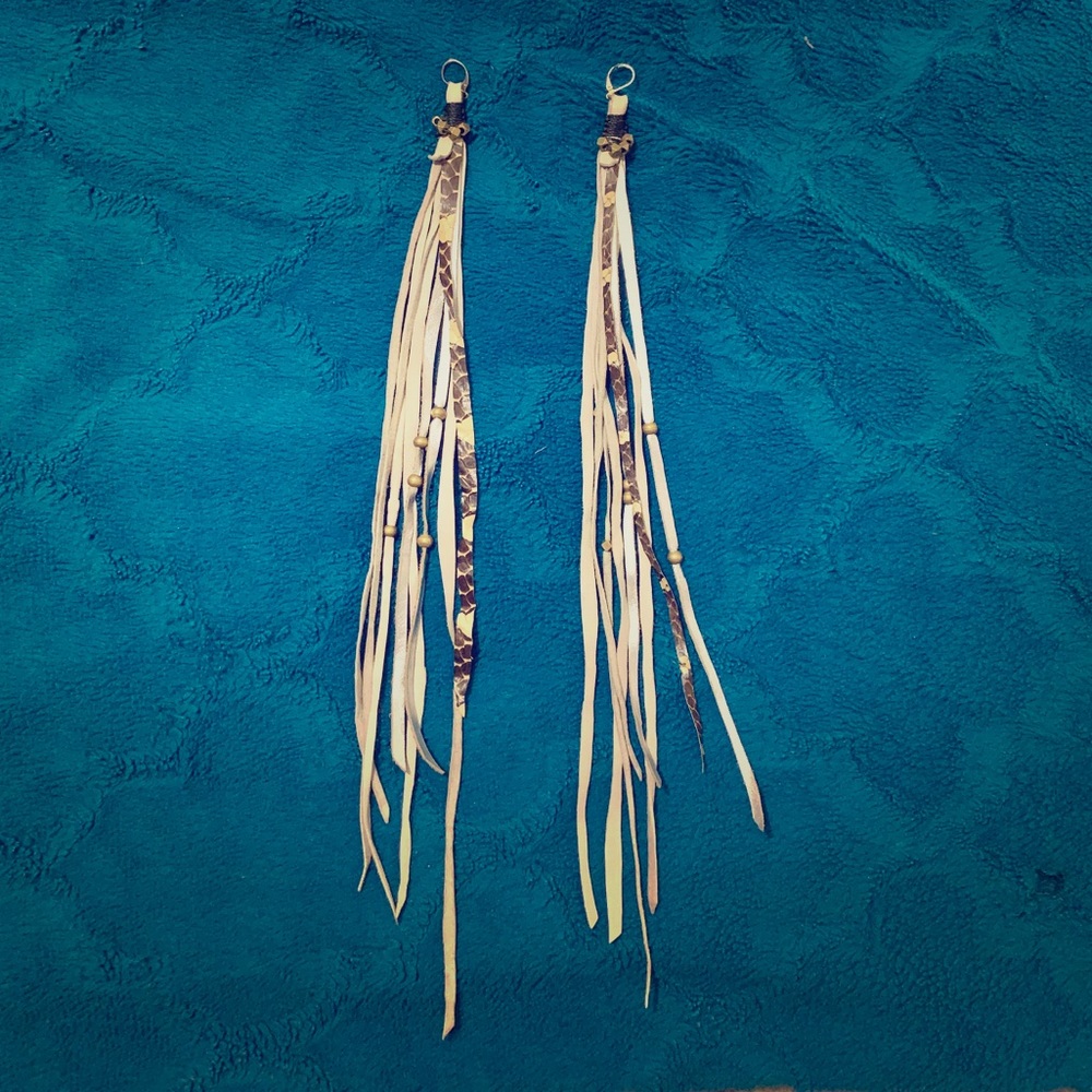 Long leather festival earrings for costume wear
